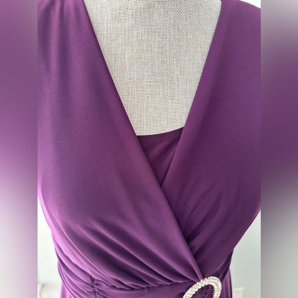 R&M Richards Midi Formal Dark Purple Short-Sleeve Faux Wrap Dress Womens Size 10 - Picture 8 of 12